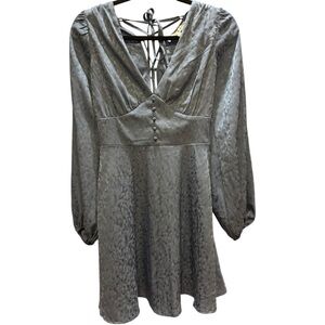NWT Allison & Kelly Leopard Print Gray Blue Tie Back Long Sleeve Mini Dress‎ XS